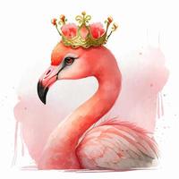 Cute Watercolor Pink Flamingo Princess vector