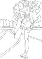 Antistress coloring page. The girl does exercise in the park vector