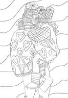 A woman holds a small child in her arms. Antistress coloring page vector