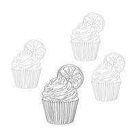 Lemon cakes. Contour vector illustration isolated on white background.