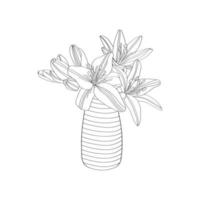 Bouquet of orchids in a vase. Hand draw vector for coloring page