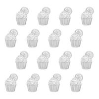 Pattern of cakes. Vector illustration in outline style.
