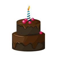 Festive wedding or anniversary chocolate cake with one candle and berries. vector