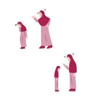 Set Of Muslim Mother Character Scolding Muslim Daughter vector