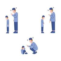 Set Of Muslim Father Character Scolding Muslim Son vector