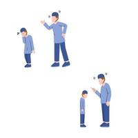 Set Of Muslim Father Character Scolding Muslim Son vector
