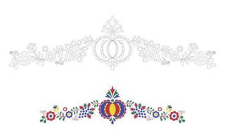 adorno popular tradicional. patrón checo de bordado floral. páginas para colorear con una plantilla de color. símbolo moravo, eslovaco y húngaro. ilustración vectorial vector