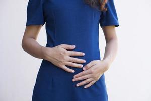 Woman suffer from stomachacheChronic gastritis Abdomen bloating concept photo