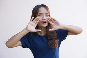 Asian woman tourists smile happily photo