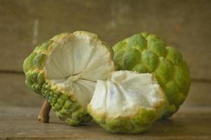 Srikaya or Annona Squamosa are tropical sweet fruit on close-up photo