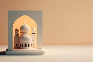 Mini empty mosque islamic minimalist 3d rendering realistic background photo