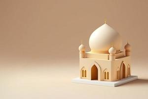 Mini empty mosque islamic minimalist 3d rendering realistic background photo