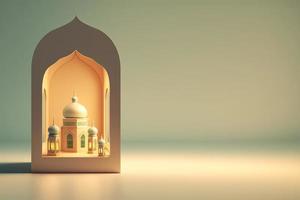Mini empty mosque islamic minimalist 3d rendering realistic background photo