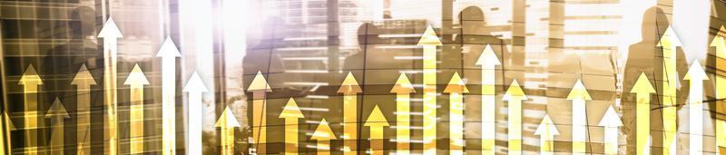 Financial growth arrows on blurred background. Business, Investment, Trading concept. Website header banner. photo