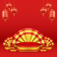 Chinese New Year 3D Illustration With Ornament For Event Promotion Social Media Landing Page chinese fan with rabbit and coins and asian paper lamps photo