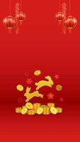 Chinese New Year 3D Illustration With Ornament For Event Promotion Social Media Landing Page rabbit with red lanterns and coins for chinese new year celebration for the Chinese New Year photo