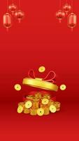 Chinese New Year 3D Illustration With Ornament For Event Promotion Social Media Landing Page gift box coins for chinese new year celebration photo