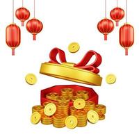 Chinese New Year 3D Illustration With Ornament For Event Promotion Social Media Landing Page gift box coins for chinese new year celebration photo