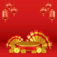 Chinese New Year 3D Illustration With Ornament For Event Promotion Social Media Landing Page gift box with asian paper lamps photo