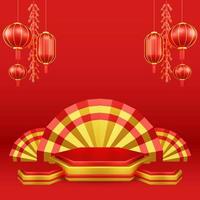 Chinese New Year 3D Illustration With Ornament For Event Promotion Social Media Landing Page chinese fan with rabbit and coins and asian paper lamps photo