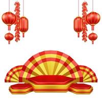 Chinese New Year 3D Illustration With Ornament For Event Promotion Social Media Landing Page chinese fan with rabbit and coins and asian paper lamps photo