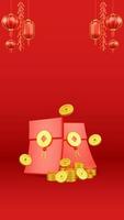 Chinese New Year 3D Illustration With Ornament For Event Promotion Social Media Landing Page with red envelope and coins for chinese new year celebration photo