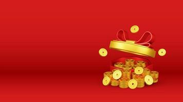 Chinese New Year 3D Illustration With Ornament For Event Promotion Social Media Landing Page gift box coins for chinese new year celebration photo