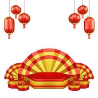 Chinese New Year 3D Illustration With Ornament For Event Promotion Social Media Landing Page chinese fan with rabbit and coins and asian paper lamps photo