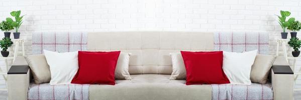 Colorful pillow on sofa in living room photo