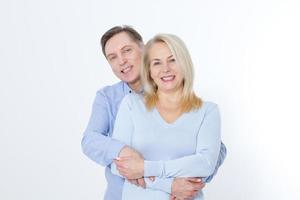 Middle aged Couple portrait isolated on white background. photo