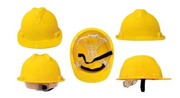 Set of construction helmets from different perspectives photo