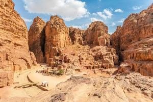 View to the facades street of Petra with ancient Nabataean tombs, Jordan
