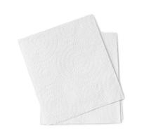 Two folded pieces of white tissue paper or napkin in stack tidily prepared for use in toilet or restroom isolated on white background with clipping path photo