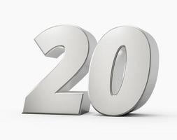 Silver 3d numbers 20 Twenty. Isolated white background 3d illustration photo