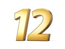 Golden metallic Number 12 Twelve, White background 3d illustration photo