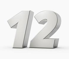 Silver 3d numbers 12 twelve. Isolated white background 3d illustration photo