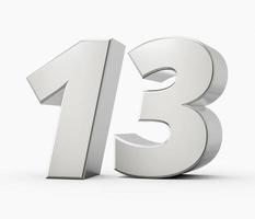 Silver 3d numbers 13 Thirteen. Isolated white background 3d illustration photo