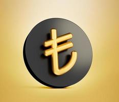 signo de lira turca dorada brillante. símbolo de moneda tl. dinero turco. Ilustración 3d fondo aislado foto