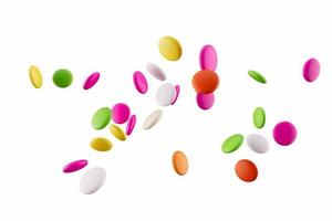 Colorful rainbow candy falling Flying on white background 3d illustration photo