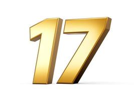 Golden metallic Number 17 Seventeen, White background 3d illustration photo