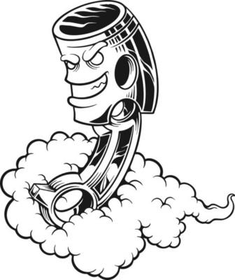 Racing piston head cloud smoke effect monochrome Vector illustrations for your work Logo, mascot merchandise t-shirt, stickers and Label designs, poster, greeting cards advertising business company