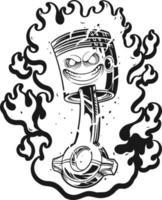 Angry flaming fire racing piston head outline Vector illustrations for your work Logo, mascot merchandise t-shirt, stickers and Label designs, poster, greeting cards advertising business company