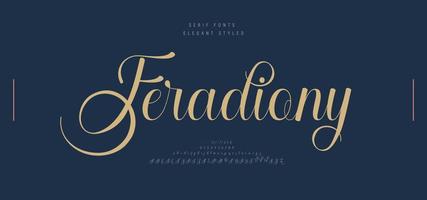 Wedding luxury alphabet letters font with tails. Typography italic elegant classic serif fonts and number decorative vintage retro for logo branding. vector illustration