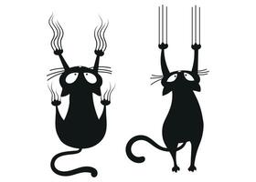 funny black cat hanging on the wall feline hand drawn illustration isolated vector