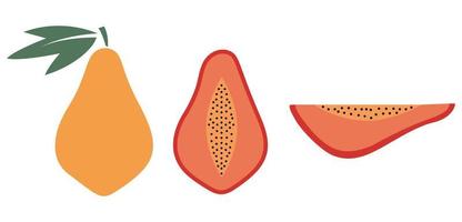 Summer fruits for healthy lifestyle. Papaya, whole fruit and half. Vector illustration cartoon