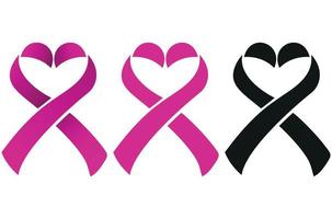 Set of ribbons. Breast cancer awareness ribbons collection. Vector illustration.