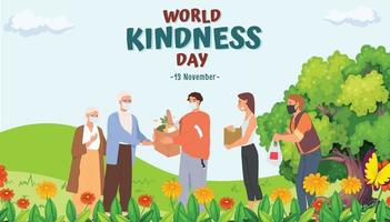 día mundial de la bondad, banner de fondo de ilustración lúdica azul y verde. vector