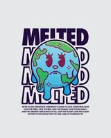 Melted the world cartoon vector illustration poster