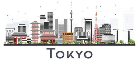 Tokyo Japan City Skyline with Color Buildings Isolated on White. vector