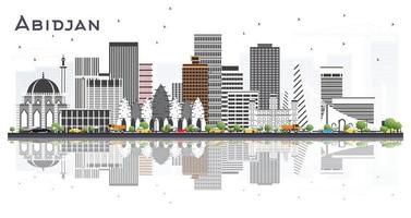 Abidjan Ivory Coast City Skyline with Gray Buildings and Reflections Isolated on White. vector